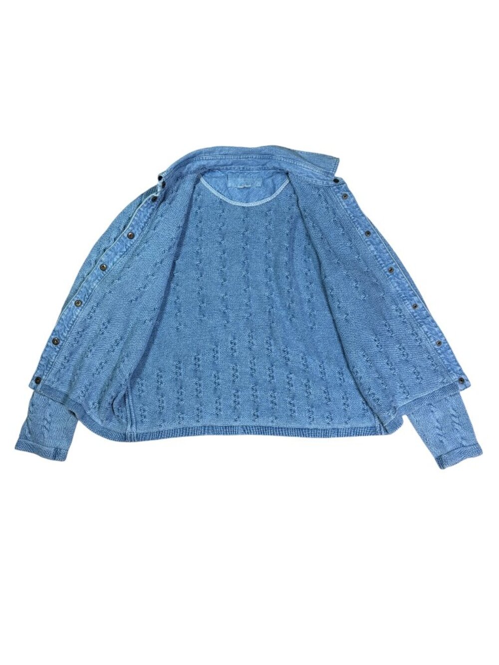 Blue Willi's Cable Knit Cotton Sweater Jacket Denim Snap Women's L Est - Picture 8 of 9